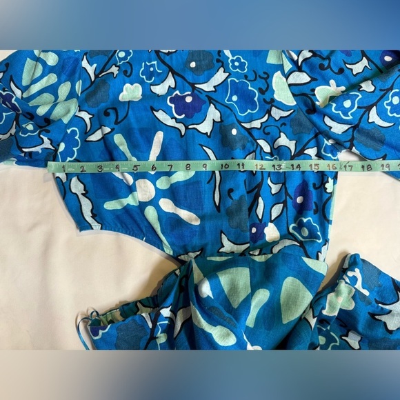 RHODE Blue Floral Linen blend wide leg  flutter sleeve Jumpsuit size S - Picture 12 of 13